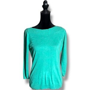 Worthington Teal Knit 3/4 Sleeve Lightweight Spring-y Sweater Top